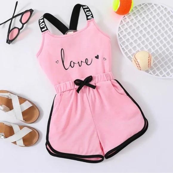 NWOT. Girls 2 Piece Graphic Shorts Set “LOVE” - Picture 2 of 7